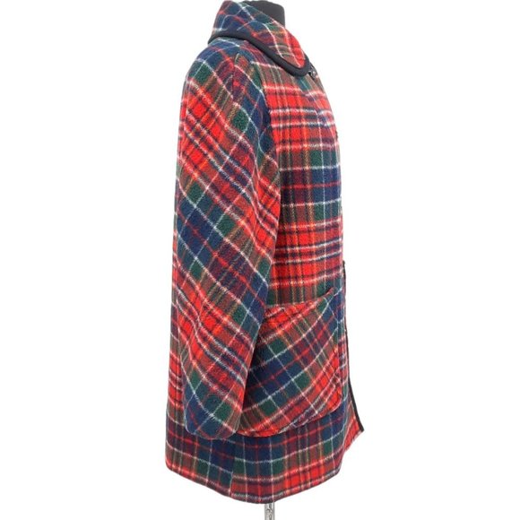 VTG 60s Penguin Fashions Multicolor Plaid Wool Fleece Lined Car Coat Pockets M - Picture 4 of 11